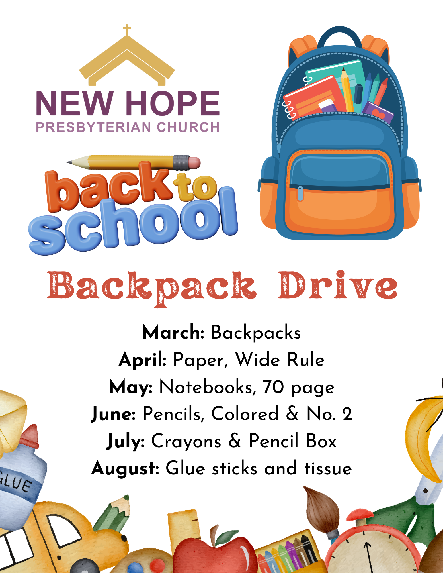 Blue and Red Minimalist Back To School Supply Drive Flyer