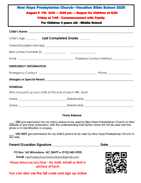 2026 VBS Form